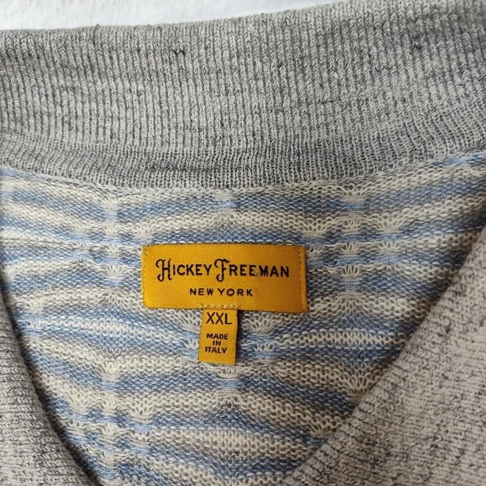 Hickey Freeman Sweater Mens 2XL Gray Collared Polo Linen Silk Pullover Work Knit - Picture 5 of 10